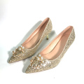 China GuangDong factory wholesale high quality customized middle gold metal heel glitter Bridal pump shoes for women